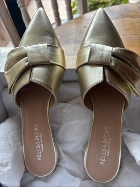 Bells & Becks Metallic Gold Pointed-Toe Slip-On Mules